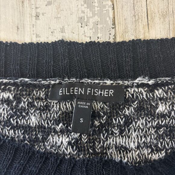 Eileen Fisher Small Linen/Cotton Sweater Black/White Minimalist Neutral Top Soft - Picture 4 of 8